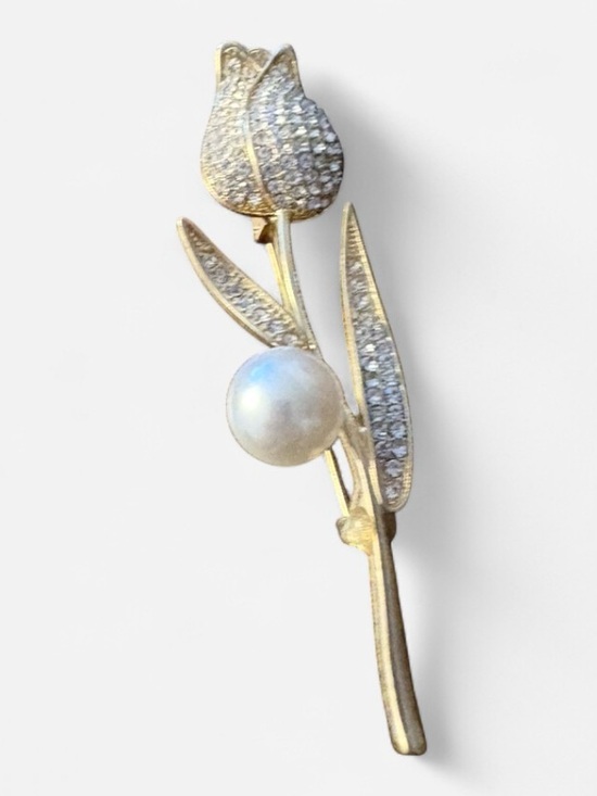 unbranded Jewelry - 🦖 5 for $20 Gold-Tone Pearl & Crystal Tulip Brooch - Elegant Women's Jewelry